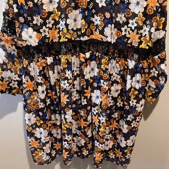 Sandro Paris Reyes Floral Button-Front Sheer Smock Dress in Black & Mustard - Picture 10 of 16